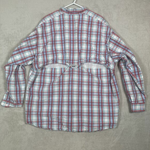 Columbia Shirt Mens Extra Large XL Red White Plaid Super Bonehead Fishing PFG - Picture 9 of 9